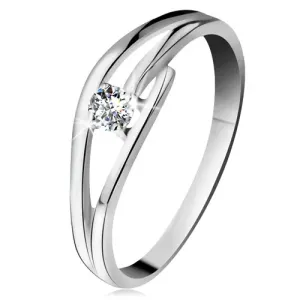 Prsten od bijelog zlata 585 sa svjetlucavim dijamantom, razdvojeni valoviti krakovi - Veličina: 49
