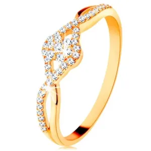 Prsten od zlata 585 - isprepleteni razdvojeni krakovi, prozirni cirkonski cvijet - Veličina: 53