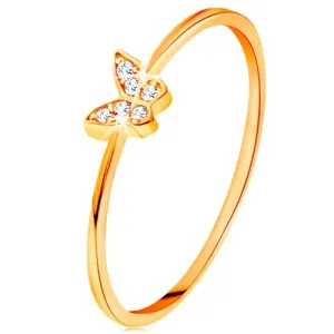Prsten od zlata 585 - leptir ukrašen okruglim cirkonima prozirne boje - Veličina: 49