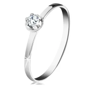 Prsten od zlata 585 - prozirni dijamant u izdignutom okruglom postolju, bijelo zlato - Veličina: 54