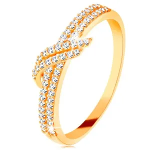 Prsten od zlata 585 - svjetlucave linije prozirnih cirkona, dupli val - Veličina: 56