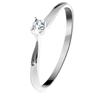 Prsten od zlata 585 - svjetlucavi prozirni dijamant u postolju sa četiri iglice, bijelo zlato - Veličina: 56