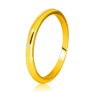 Prsten od žutog 14K zlata - tanki glatki krakovi, prozirni cirkon - Veličina: 58