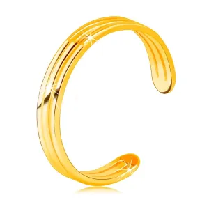 Prsten od žutog zlata 375 s otvorenim krakovima - tri tanke glatke linije - Veličina: 51