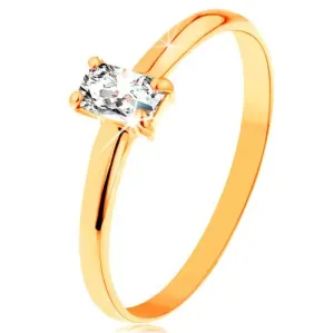 Prsten od žutog zlata 585 - podignuti cirkonski pravokutnik, glatki krakovi - Veličina: 58
