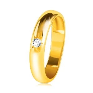 Vjenčani prsten od žutog 14K zlata sa zaobljenom površinom, zvijezda i prozirni cirkon - Veličina: 48