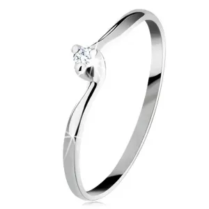 Zaručnički prsten od bijelog 14 karatnog zlata - prozirni cirkon, uski savijeni krakovi - Veličina: 56