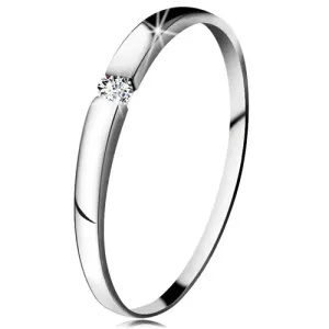 Zaručnički prsten od bijelog 14K zlata - prozirni cirkon, blago ispupčeni krakovi  - Veličina: 52