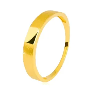 Zlatni prsten 14K - sjajni pravokutnik u sredini, krakovi prstena sa satenskom površinom, 3,5 mm - Veličina: 58