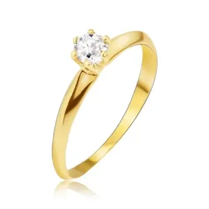 Zlatni prsten - blistavi, glatki ukošeni krakovi, čisto kamenje  - Veličina: 49