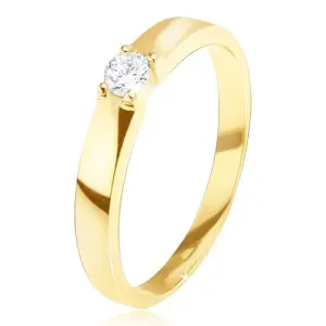 Zlatni prsten - sjajan, gladak, s okruglim cirkonom u sredini  - Veličina: 49