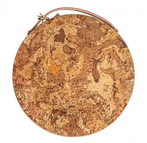 Korková podložka s koženým úchytem, průměr 24.5 cm, hnědo - béžová