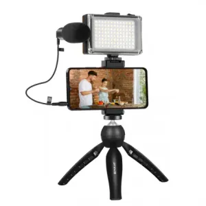PULUZ Live Vlogger stativ za mobitel + LED svjetlo i mikrofon, crno #369603