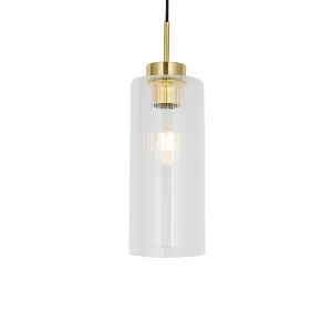 Art Deco viseća lampa zlatna sa staklom - Laura