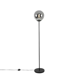 Art Deco podna svjetiljka crna s dimnim staklom - Pallon Mezzi