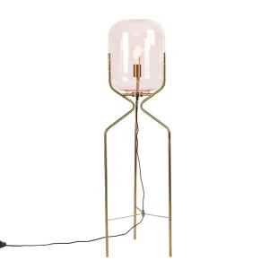 Art Deco podna svjetiljka mesing s ružičastim staklom - Bliss
