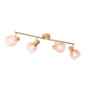 Art Deco točka zlatna s ružičastim staklom 4-light - Vidro