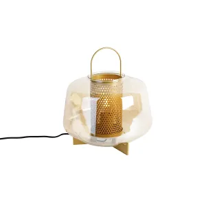 Art Deco stolna lampa zlatna sa jantarnim staklom 30 cm - Kevin