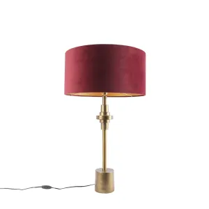 Art Deco stolna svjetiljka brončana baršunasta nijansa crvena 50 cm - Diverso