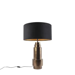 Art deco stolna svjetiljka brončana baršunasta sjena crna sa zlatom 50cm - Bruut