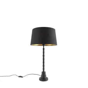 Art deco stolna svjetiljka crna s crnom pamučnom nijansom 35 cm - Pisos