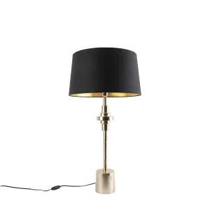 Art deco stolna svjetiljka crna s pamučnom sjenilom crna 45 cm - Diverso