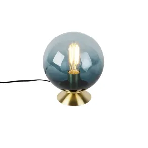 Art Deco stolna svjetiljka mesing s plavim staklom - Pallon