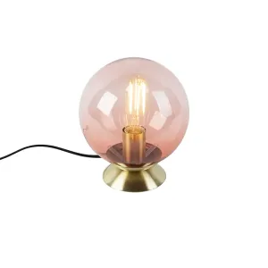 Art deco stolna svjetiljka mesing s ružičastim staklom - Pallon