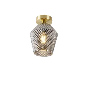 Art Deco stropna svjetiljka mesing s dimnim staklom - Karce