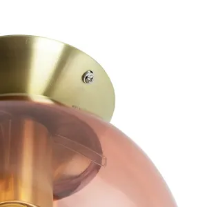 Art deco stropna svjetiljka mesing s ružičastim staklom - Pallon