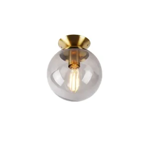 Art deco stropna svjetiljka od mesinga s dimnim staklom - Pallon