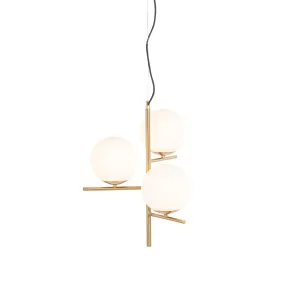 Art Deco viseća lampa zlatna s opalnim staklom 3 svjetla - Flore