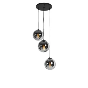 Art Deco viseća svjetiljka crna s dimnim staklom 3-svjetla - Pallon