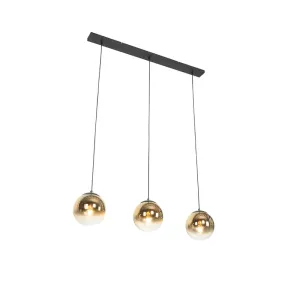 Art Deco viseća svjetiljka crna sa zlatnim izduženim 3-svjetlo - Pallon