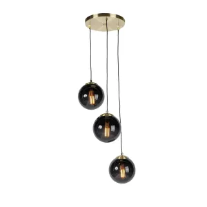 Art deco viseća svjetiljka mesing s crnim staklom 3 svjetla - Pallon