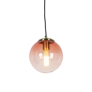 Art deco viseća svjetiljka mesing s ružičastim staklom 20 cm - Pallon