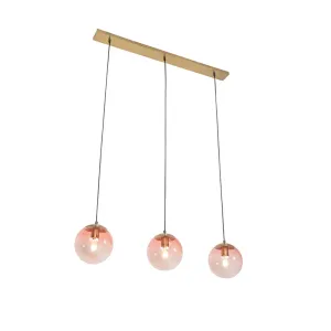 Art Deco viseća svjetiljka mesing s ružičastim staklom 3 svjetla - Pallon Mezzi