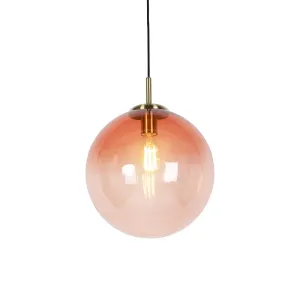 Art deco viseća svjetiljka mesing s ružičastim staklom 33 cm - Pallon