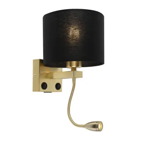 Art deco zidna svjetiljka zlatna s USB-om i crnom hladom - Brescia