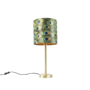 Botanička stolna svjetiljka mesing s paun hladom 25 cm - Simplo