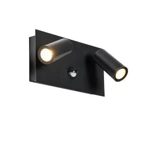 Vanjska zidna svjetiljka crna s LED senzorom kretanja od 2 svjetla - Simon