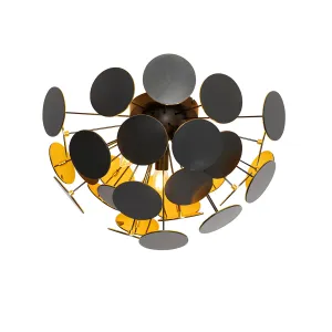 Dizajnerska stropna svjetiljka crna sa zlatom 54cm 3 svjetla - Cerchio