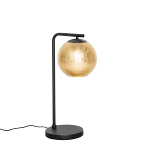 Dizajnerska stolna lampa crna sa zlatnim staklom - Bert
