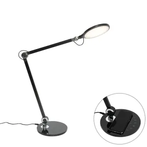 Dizajnerska stolna svjetiljka crna uklj. LED s dodirom i indukcijskim punjačem - Don