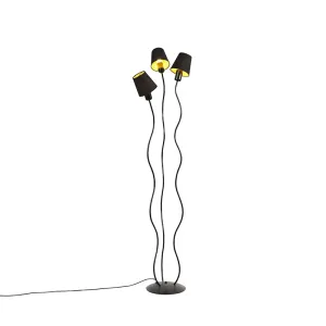Dizajn podna svjetiljka crna 3 svjetla s poklopcima sa stezaljkama - Wimme