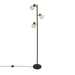 Dizajn podna svjetiljka crna sa zlatnom podesivom svjetlošću od 3 svjetla - mreža