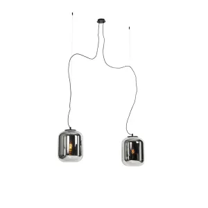 Dizajn viseća svjetiljka crna s dimnim staklom 2 svjetla - Bliss