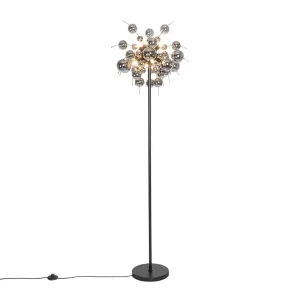 Dizajnerska podna svjetiljka crna s dimnim staklom 8 svjetala - Explode