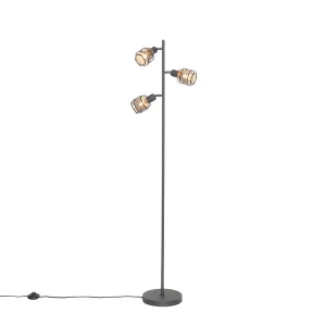 Dizajnerska podna svjetiljka crna sa zlatnim 3-svjetlo - Noud