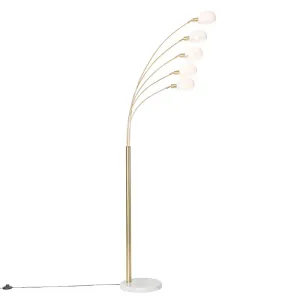 Dizajnerska podna svjetiljka od mesinga s opalnim staklom 5 svjetla - Sixties Marmo